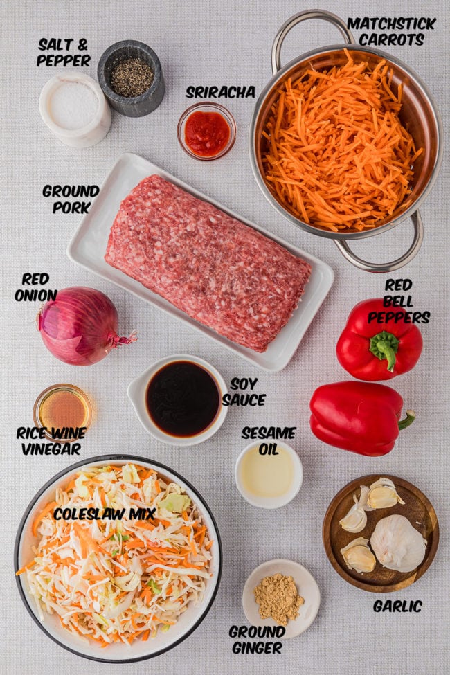 ingredients for one pan Egg Roll Bowl
