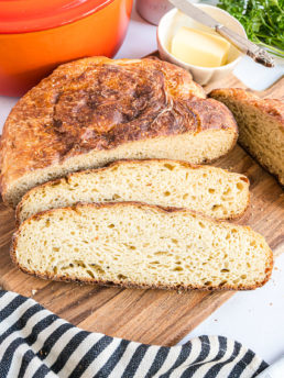 loaf of sliced homemade dutch oven bread
