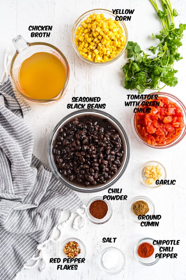 black bean soup ingredients on a counter
