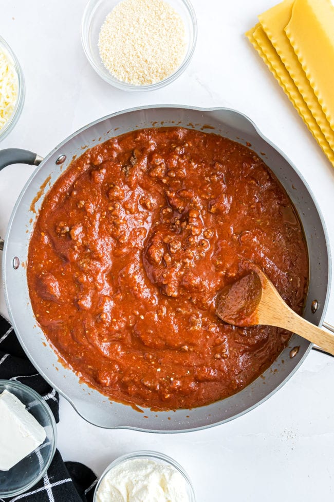 lasagna meat sauce in a pan
