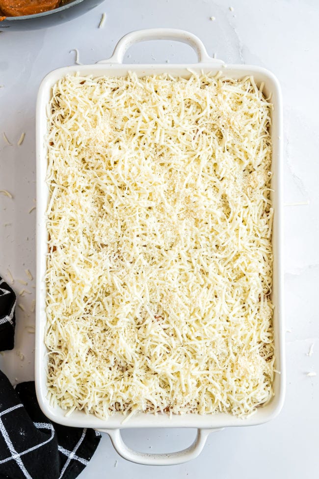 baking dish filled with layers of lasagna