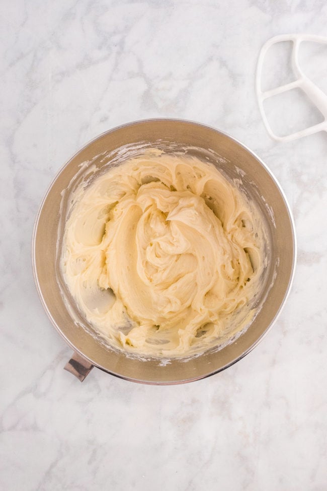 buttercream frosting in a mixing bowl