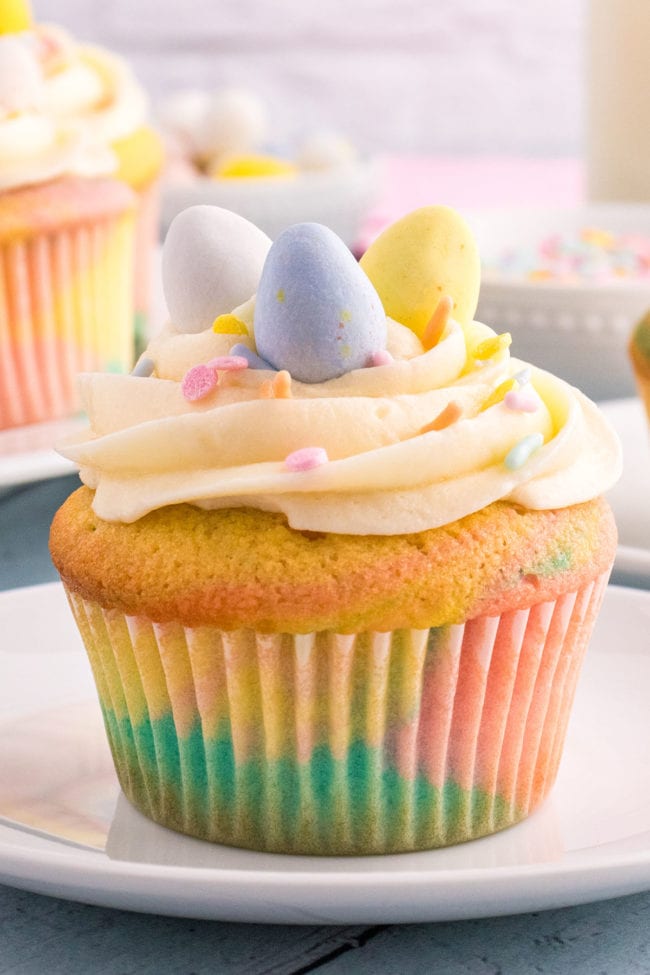 Spring cupcake for Easter on a plate
