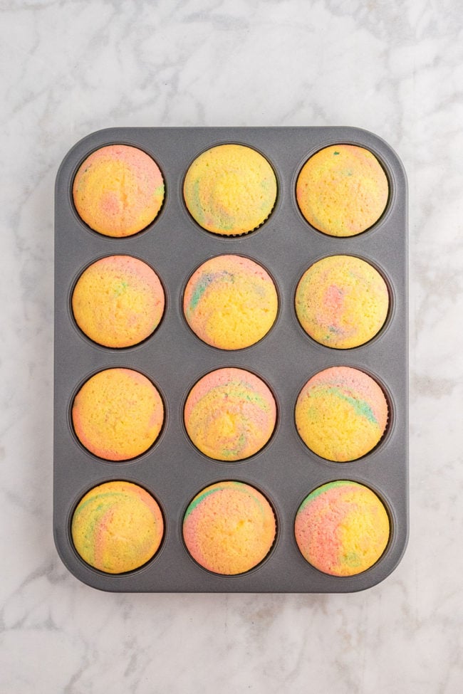 baked marble cupcakes in the cupcake pan