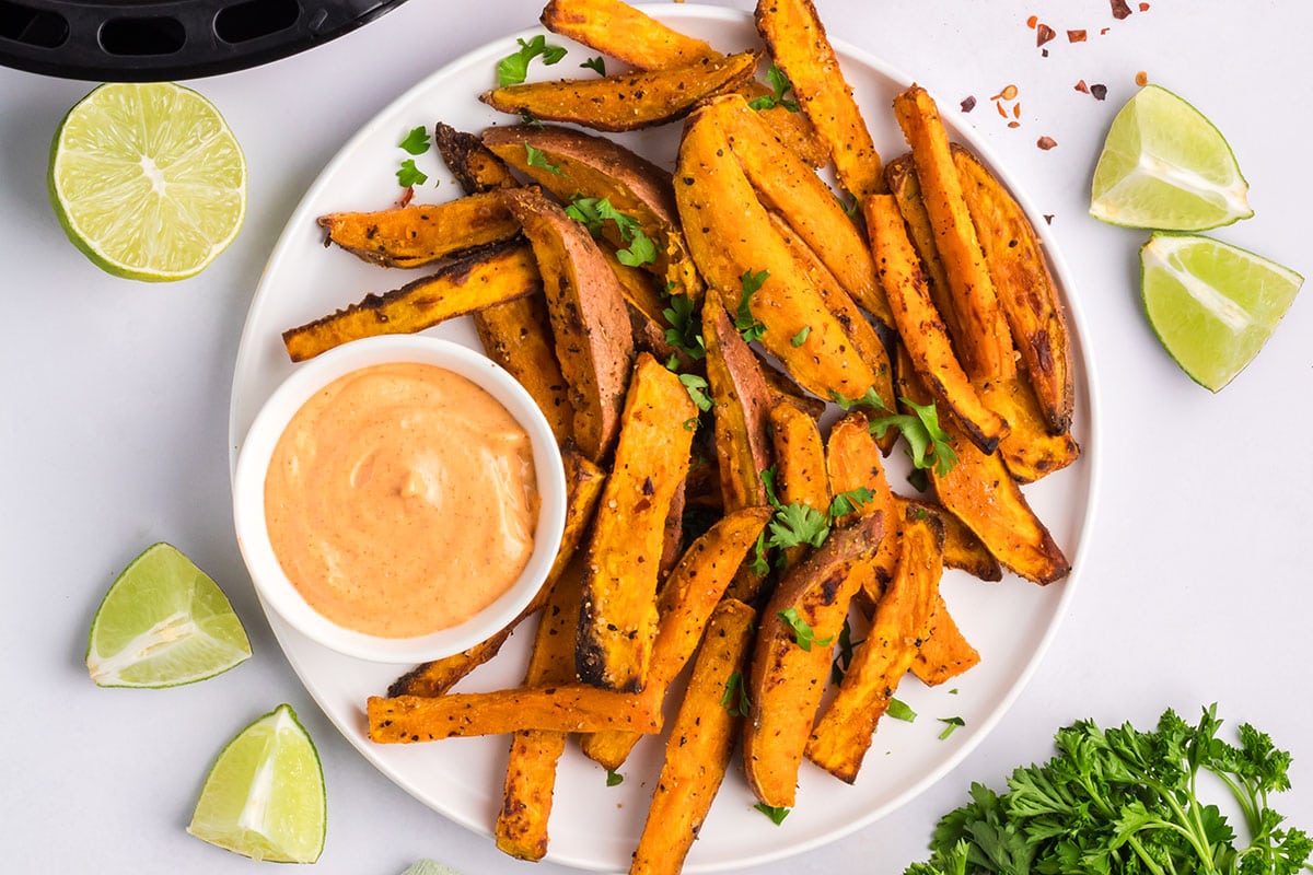 Crispy Air Fryer Sweet Potato Wedges +Dipping Sauce - TidyMom®