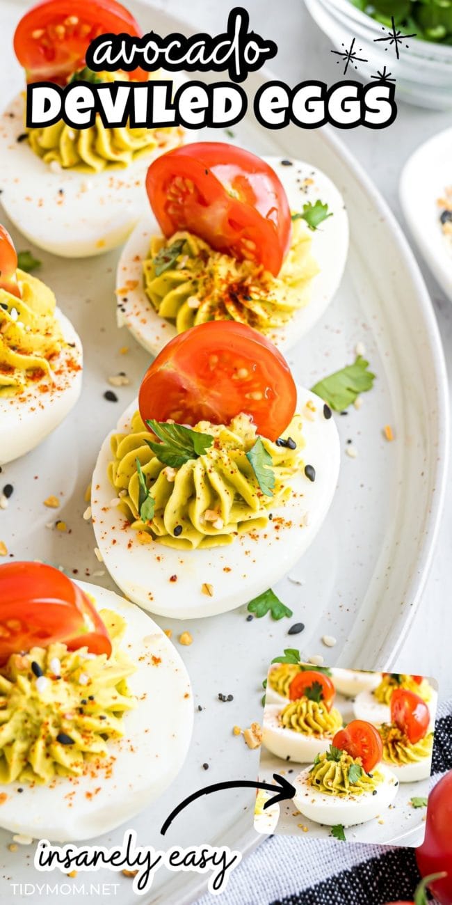 deviled eggs with tomatoes and cilantro