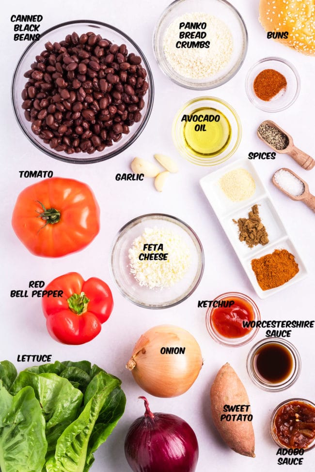 ingredients for black bean burgers on a counter
