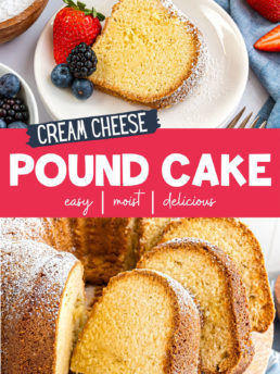 pound cake sliced and served with berries