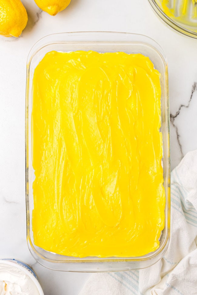 lemon pudding layer of a lemon lush dessert