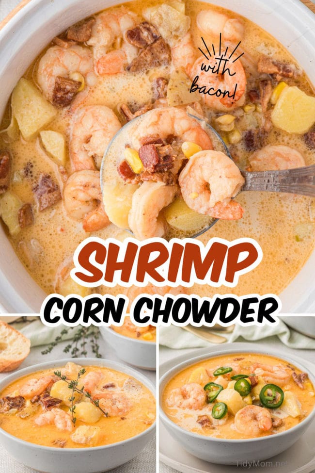 several bowls of shrimp corn chowder