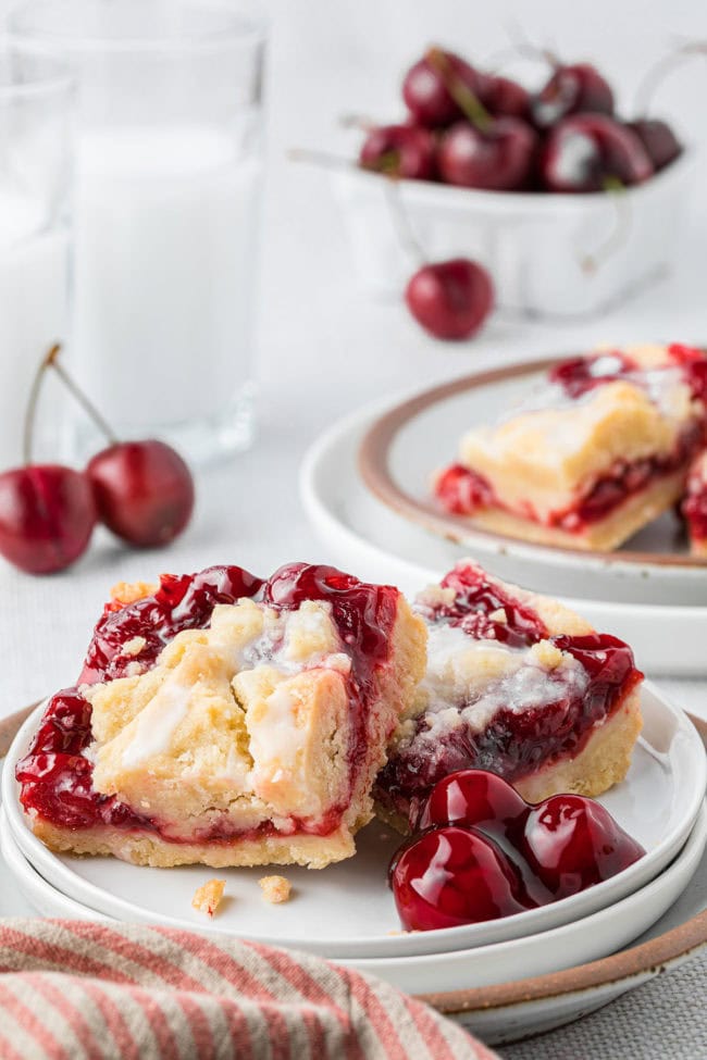 cherry pie bars with pie filling on a plate