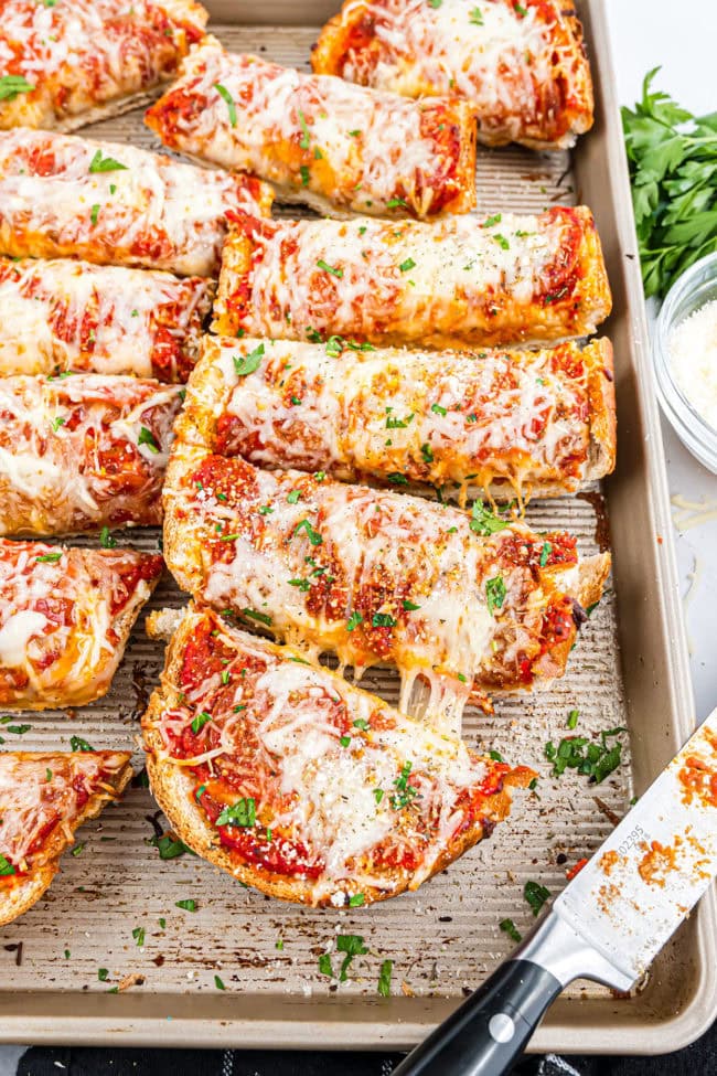 french bread pizza cut into servings