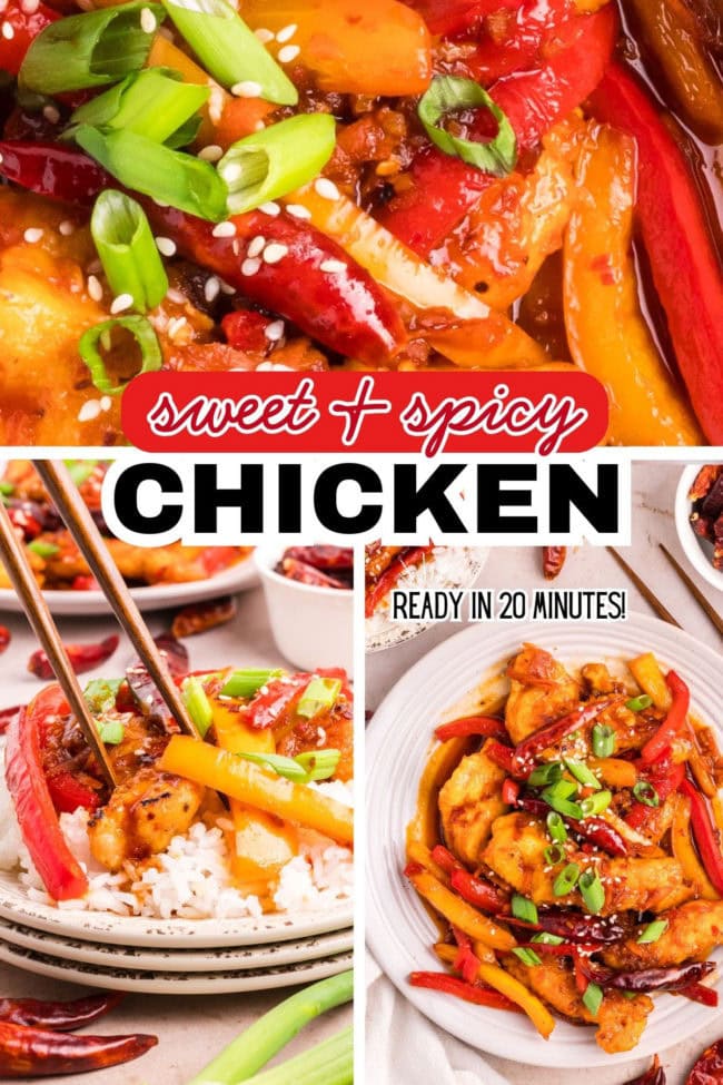 Asian hot and spicy chicken with colorful veggies