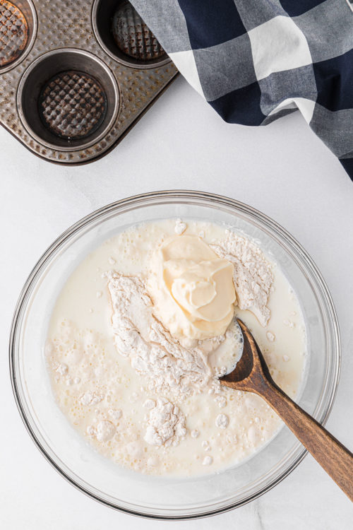 Fluffy mayonnaise biscuits in a muffin pan tidymom 