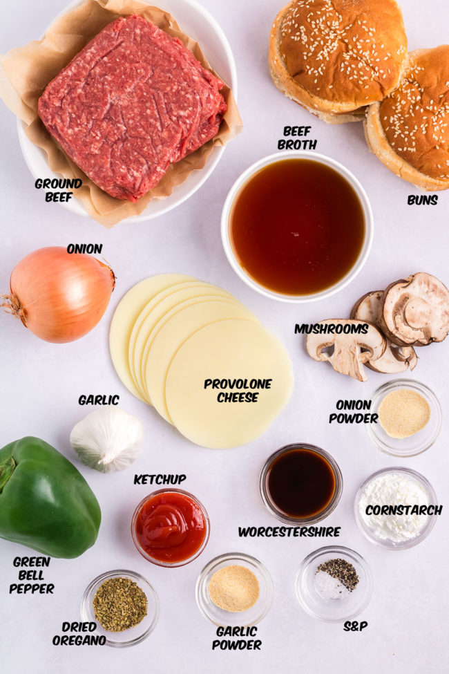 ingredients for Philly Cheesesteak Sloppy Joes