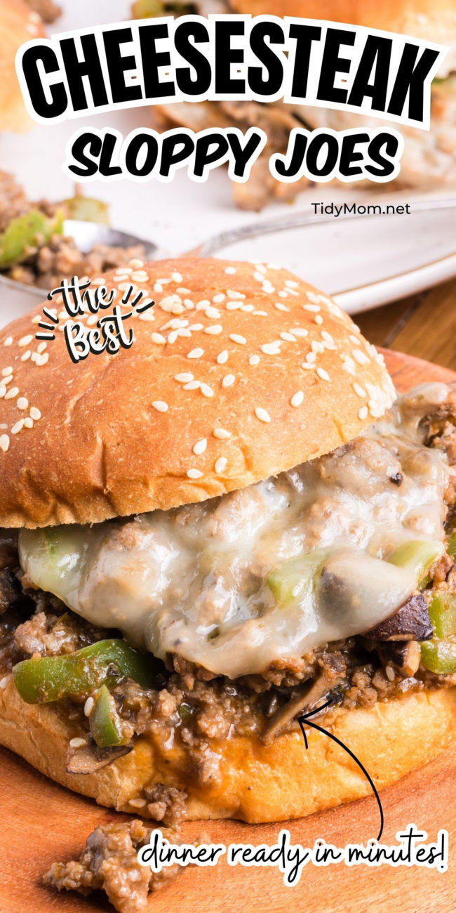 Cheesesteak sloppy joe sandwich with melted cheese