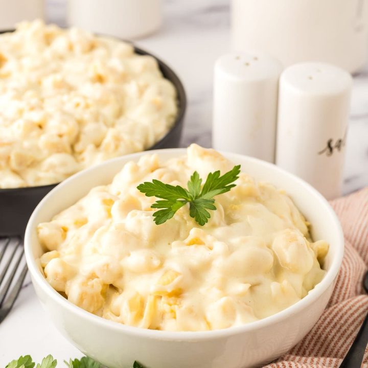 Creamy White Mac And Cheese with fresh parsley ontop