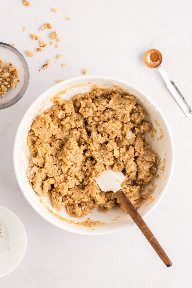 making a crumble topping for cherry dessert