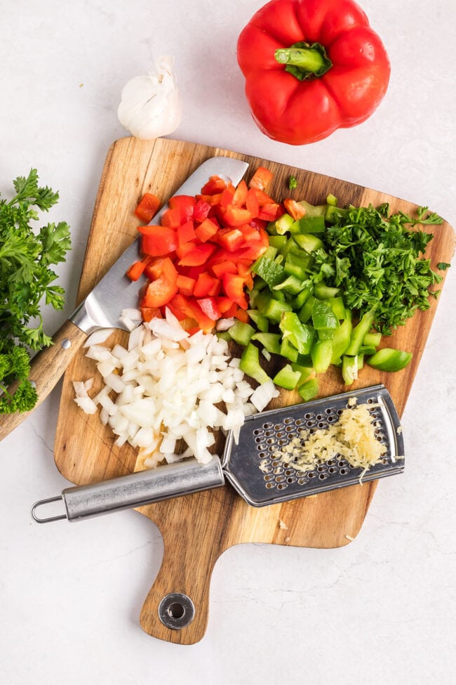 chopped veggies on a cutting board