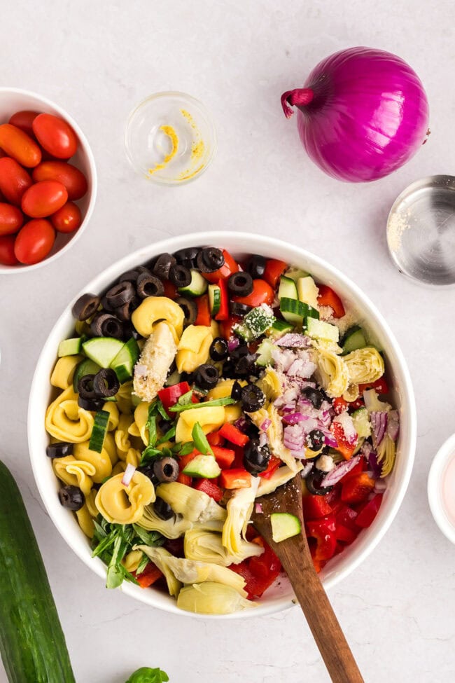 tortellini pasta salad in a bowl