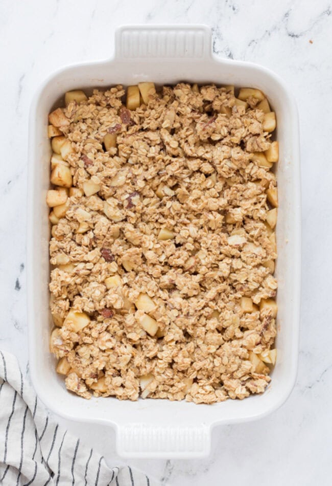 apple crumble ready for the oven