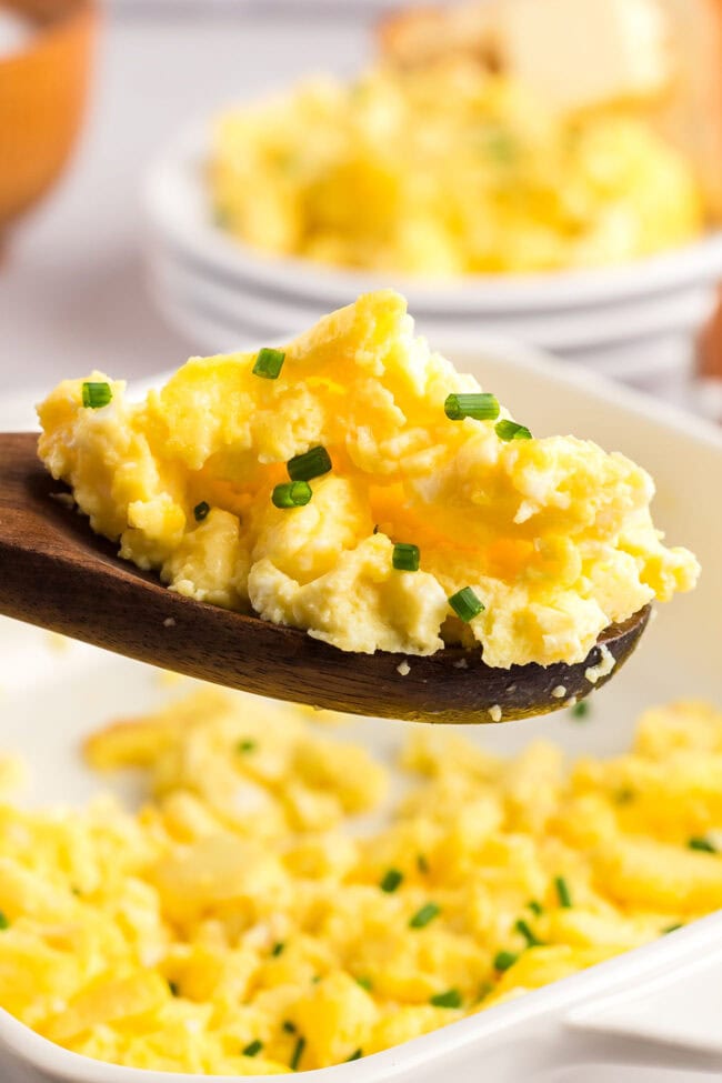 serving spoon with scrambled eggs