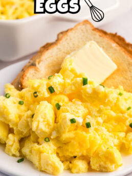 scrambled eggs served with buttered toast