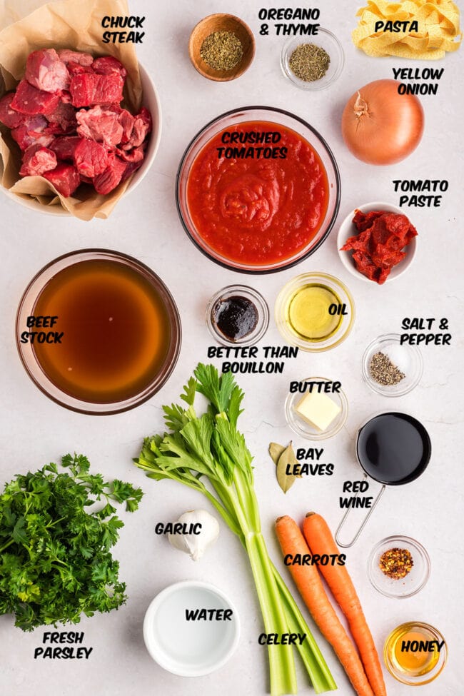 beef ragu ingredients on a counter