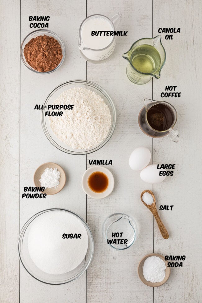 chocolate cake ingredients on a counter