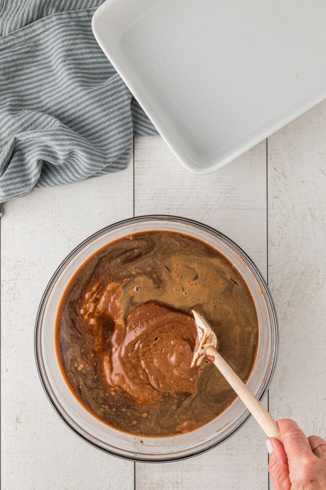 Mixing up one-bowl chocolate cake