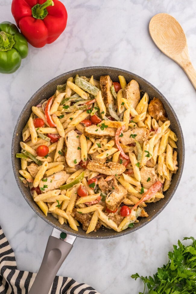 cajun chicken pasta in a pan