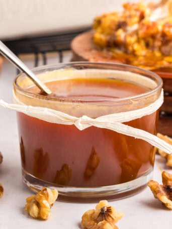 homemade caramel sauce in a jar