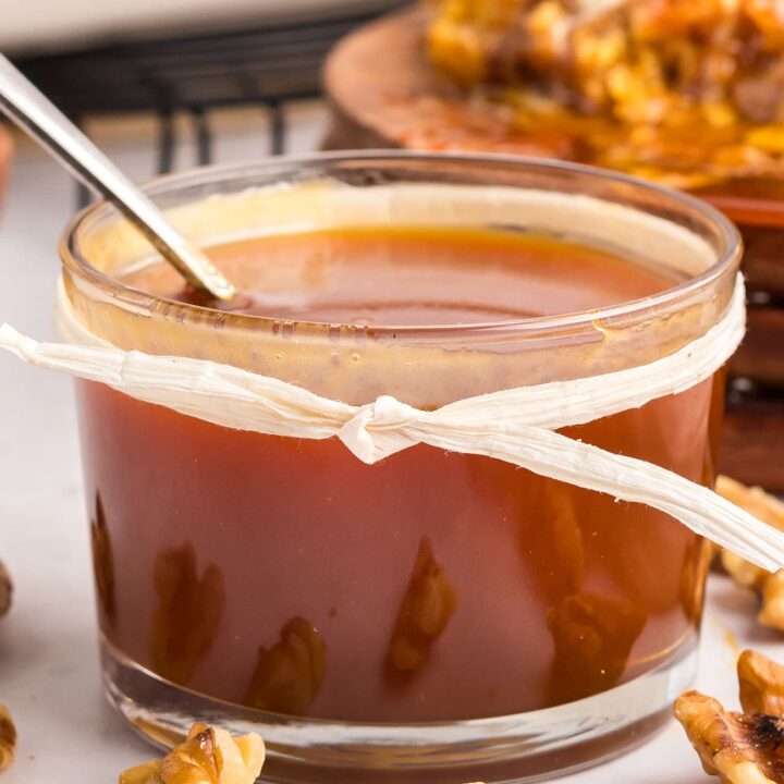 homemade caramel sauce in a jar