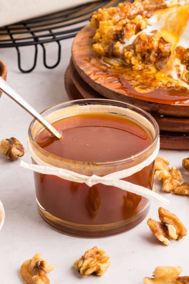 homemade salted caramel sauce in a jar