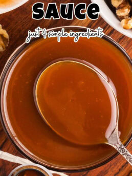 caramel sauce in a bowl with a spoon