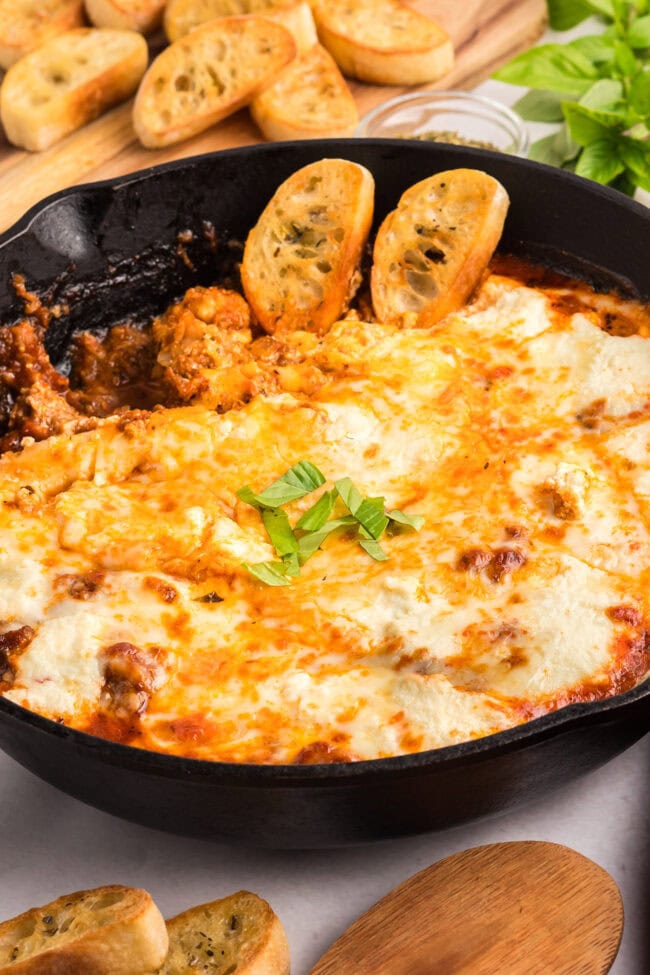 warm Lasagna Dip in a skillet