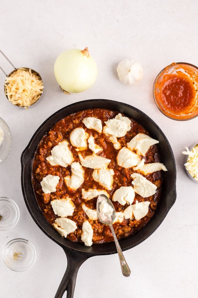 Lasagna Dip with ricotta on top