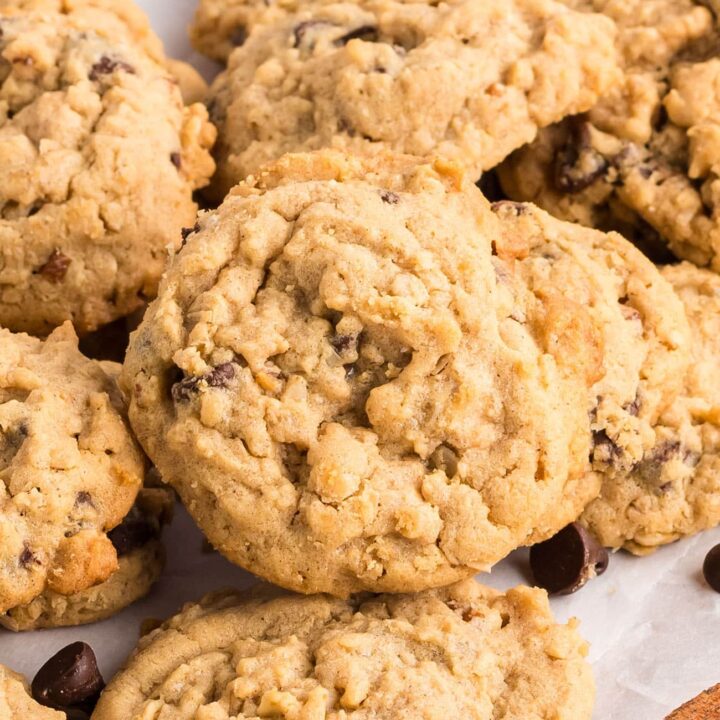 pile Peanut Butter Oatmeal Chocolate Chip Cookies