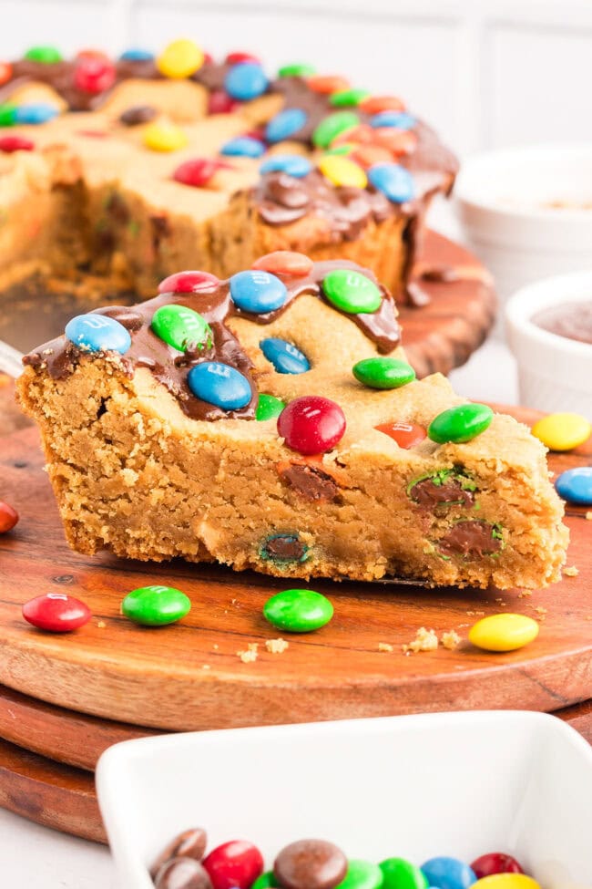 slice of peanut butter cookie cake on a plate