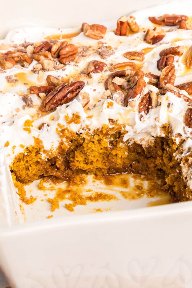 Pumpkin Spice Poke Cake With Caramel Sauce