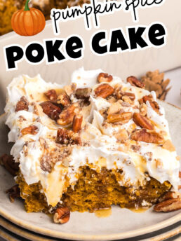 pumpkin cake with whipped topping, nuts and toffee