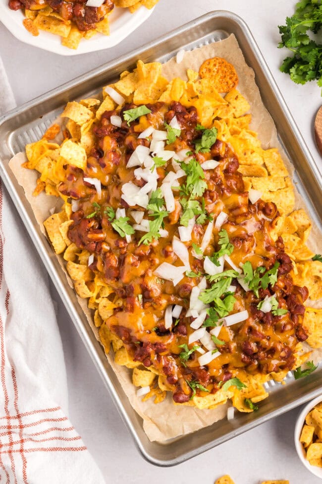 frito pie on a baking sheet