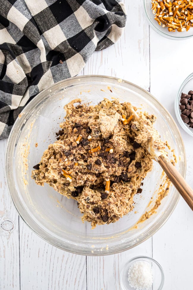 glass bowl of kitchen sink cookie recipe dough