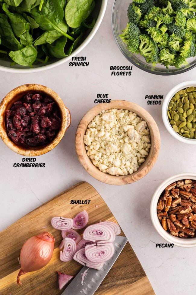 spinach salad ingredients on a counter