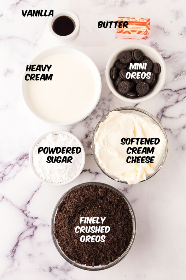 ingredients for no-bake Oreo cheesecake