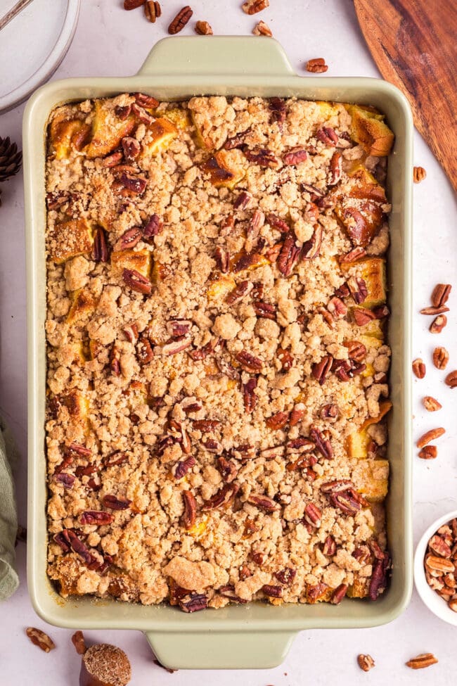 pumpkin french toast in a baking dish