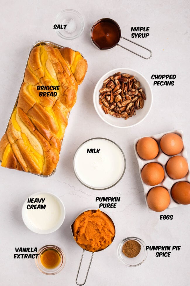 ingredients for pumpkin french toast bake