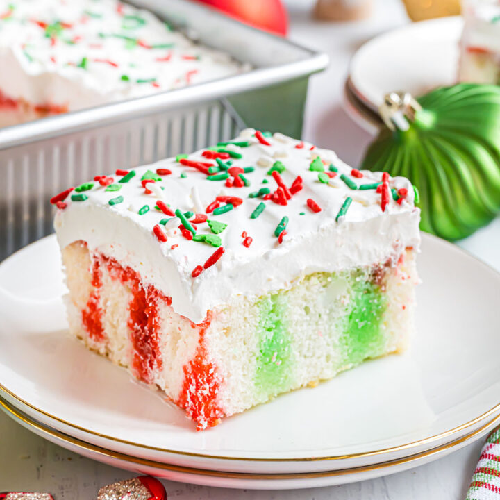 red and green jello poke cake for Christmas