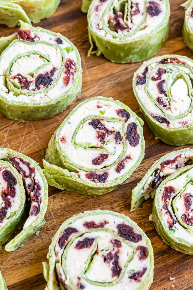 cranberry pin wheels with spinach tortillas