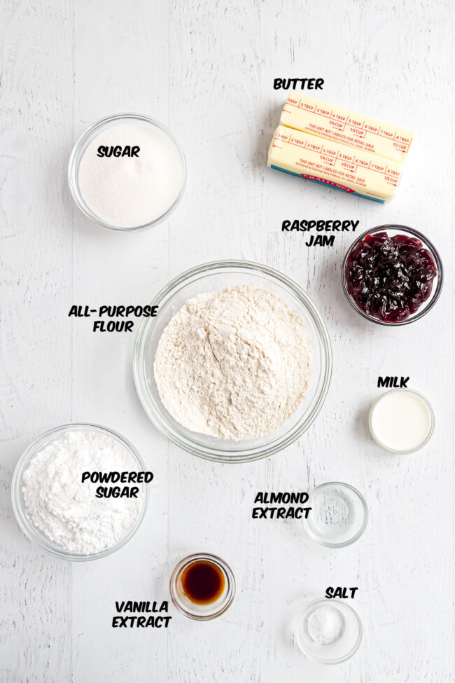 ingredients for raspberry thumbprint cookies